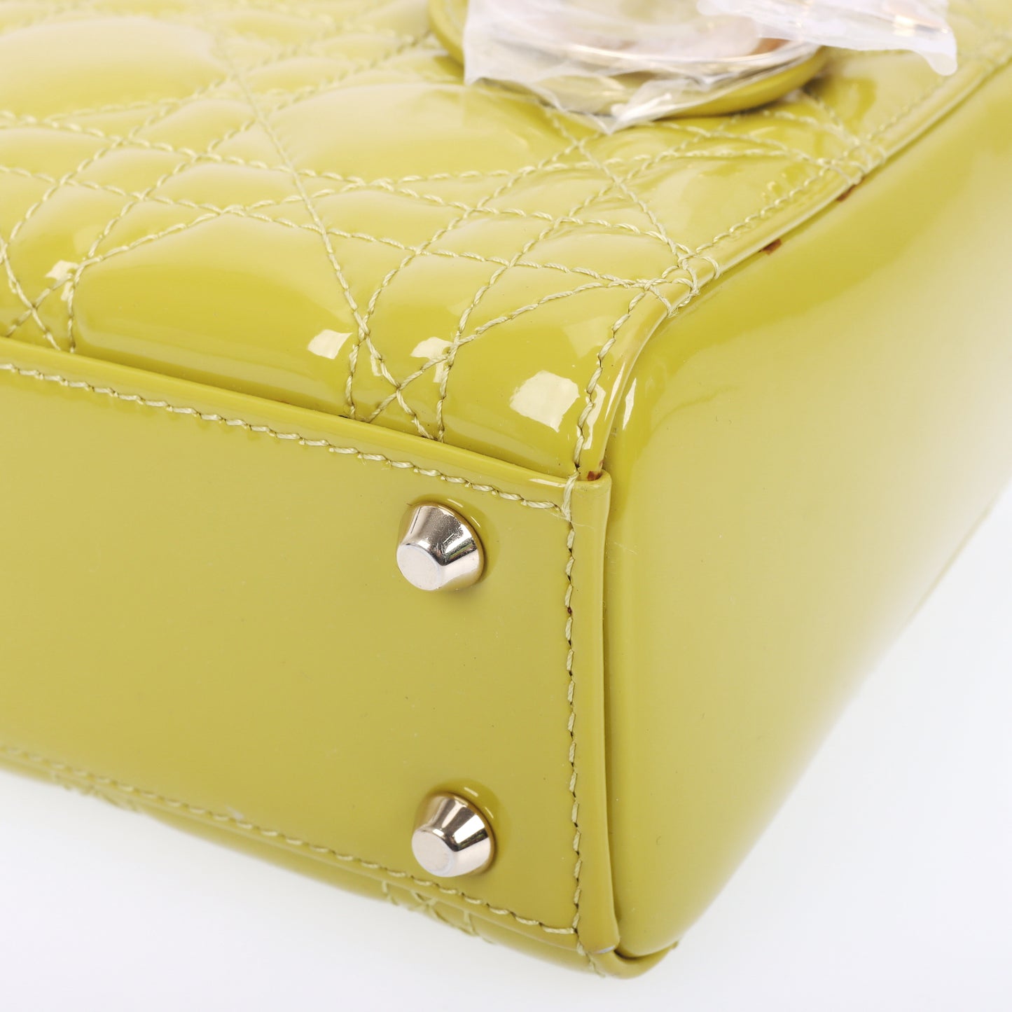 Pre-Owned Dior Lady Dior Yellow Cannage Patent Leather Shoulder Bag 58826834