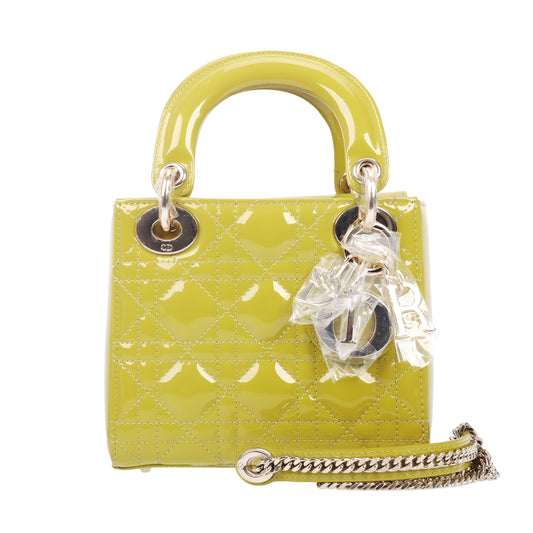 Pre-Owned Dior Lady Dior Yellow Cannage Patent Leather Shoulder Bag 58826834