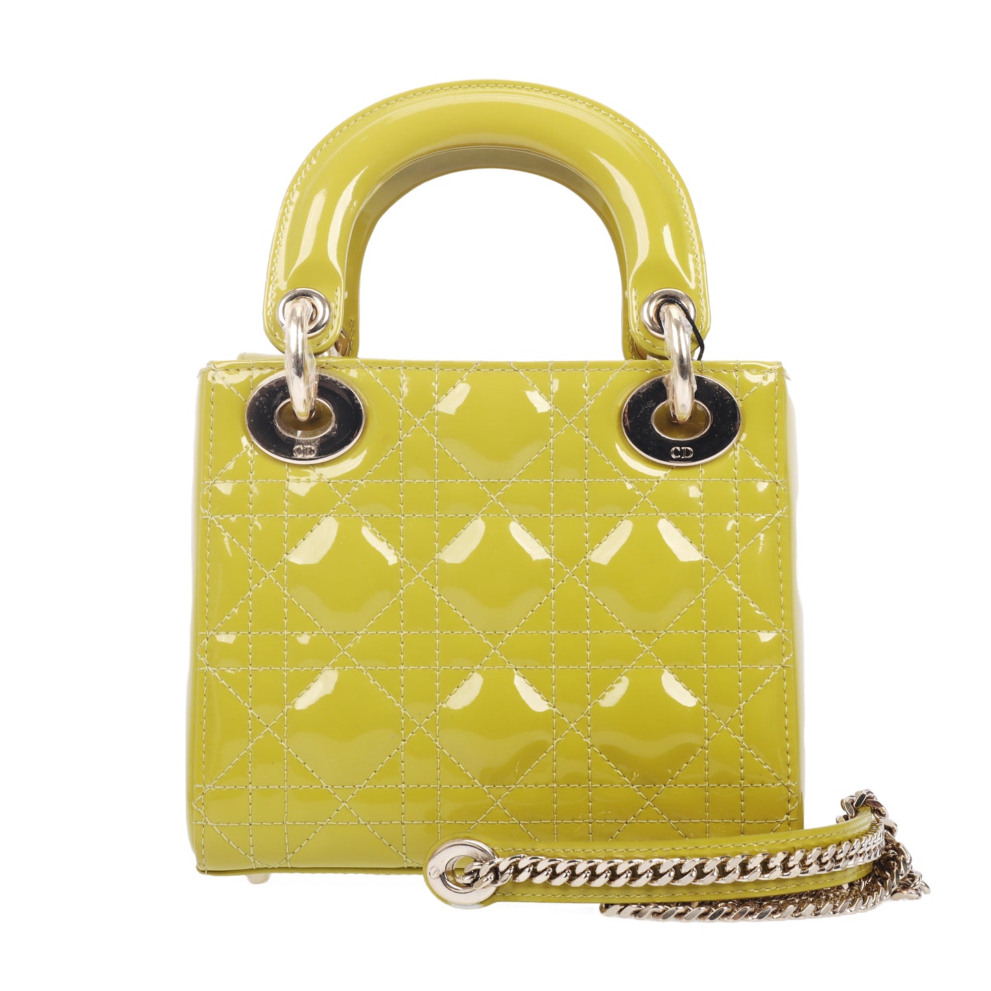 Pre-Owned Dior Lady Dior Yellow Cannage Patent Leather Shoulder Bag 58826834