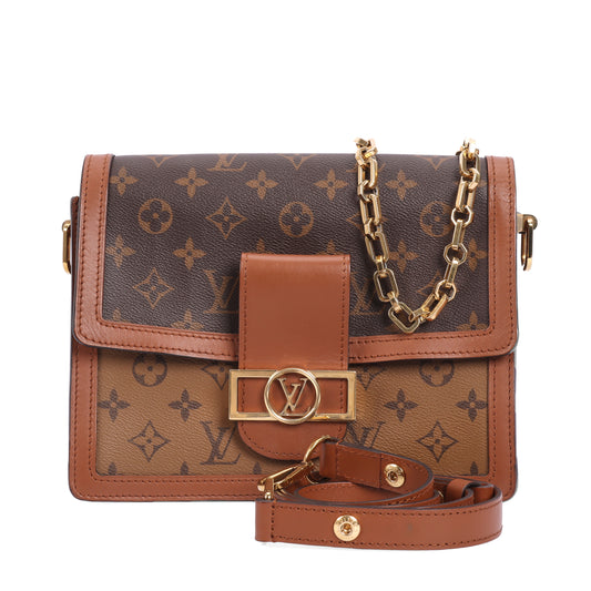 Pre-Owned Louis Vuitton Dauphine Brown Reverse Monogram Coated Canvas Crossbody Bag 59011507