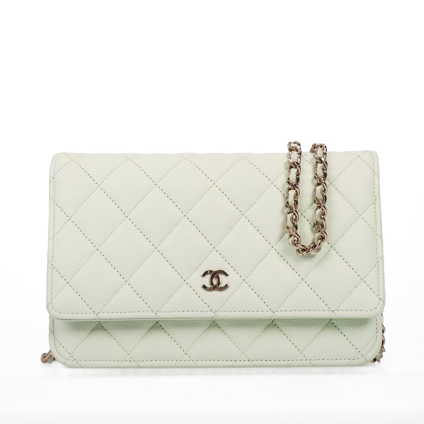 Pre-Owned Chanel Quilted Light Green Quilted Caviar Calfskin Wallet on Chain 60091905