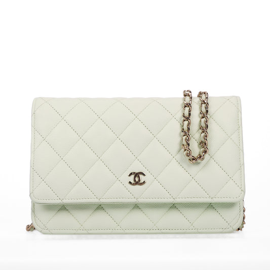 Pre-Owned Chanel Quilted Light Green Quilted Caviar Calfskin Wallet on Chain 60091905