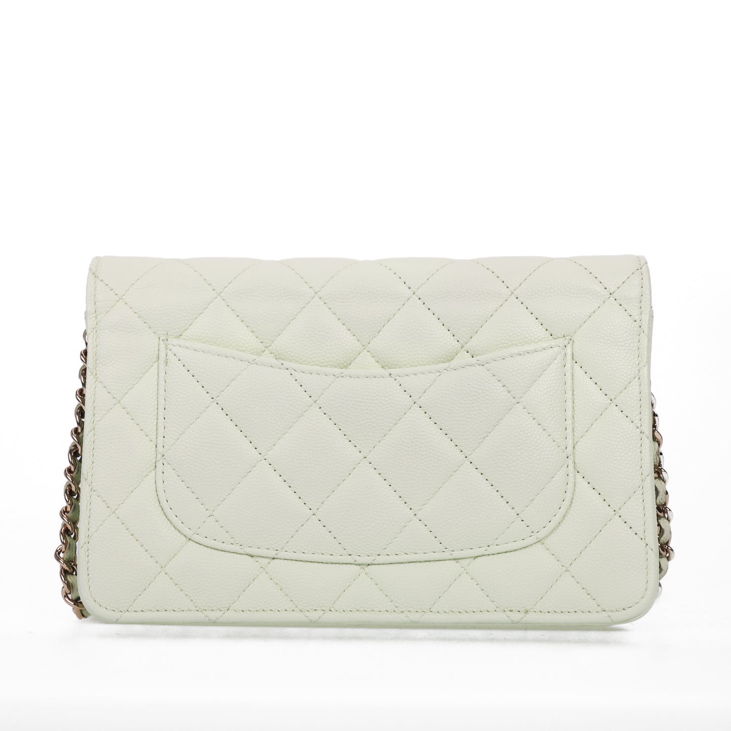 Pre-Owned Chanel Quilted Light Green Quilted Caviar Calfskin Wallet on Chain 60091905
