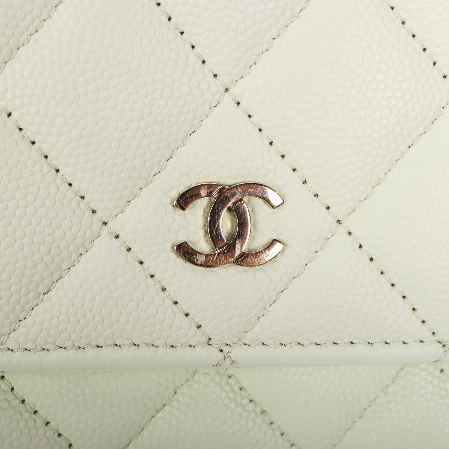 Pre-Owned Chanel Quilted Light Green Quilted Caviar Calfskin Wallet on Chain 60091905