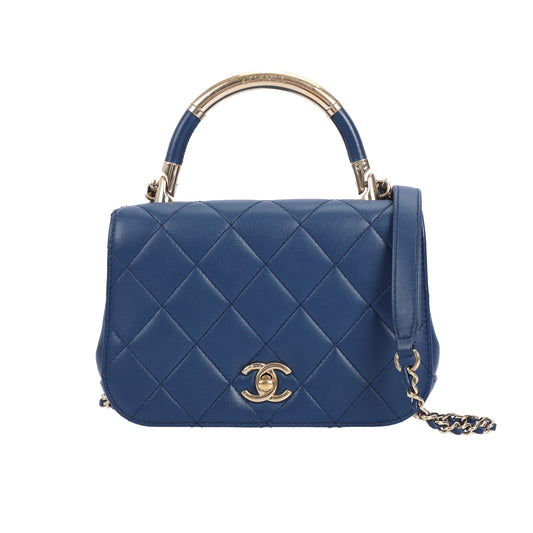 pre-owned chanel classic flap blue calfskin crossbody bag 60306855