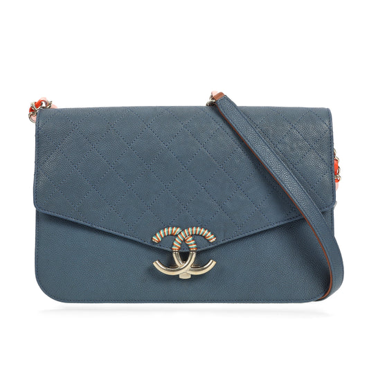 Pre-Owned Chanel Flap Navy Caviar Calfskin Crossbody Bag 60310816