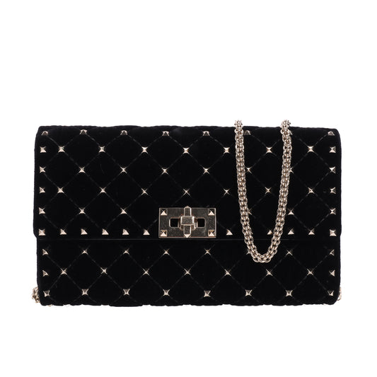 Pre-Owned Valentino Black Velvet Wallet on Chain 60471272