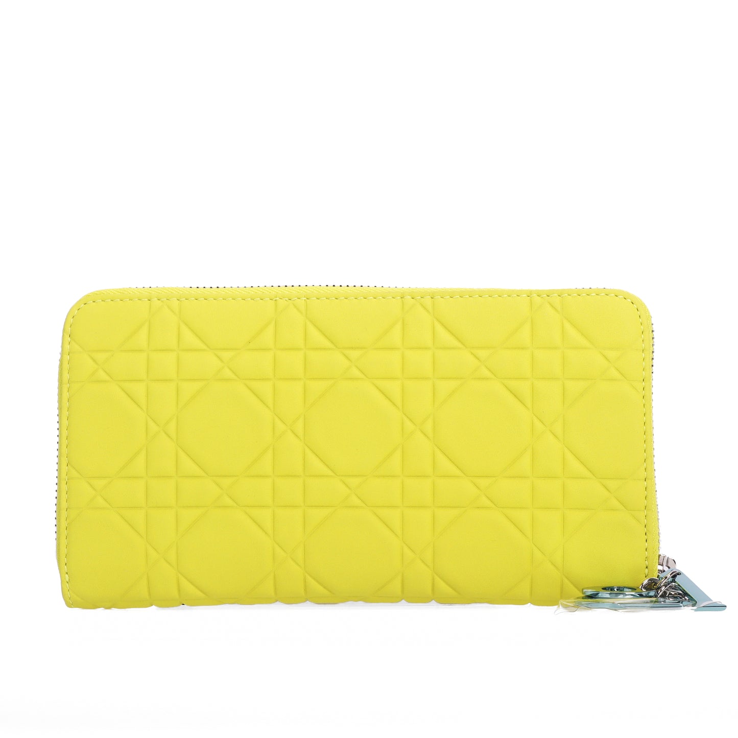 Pre-Owned Dior Cannage Yellow Leather Zip Around Wallet 61128416