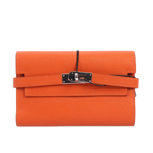 Pre-Owned Hermès Kelly Orange Calfskin Wallet 61201690
