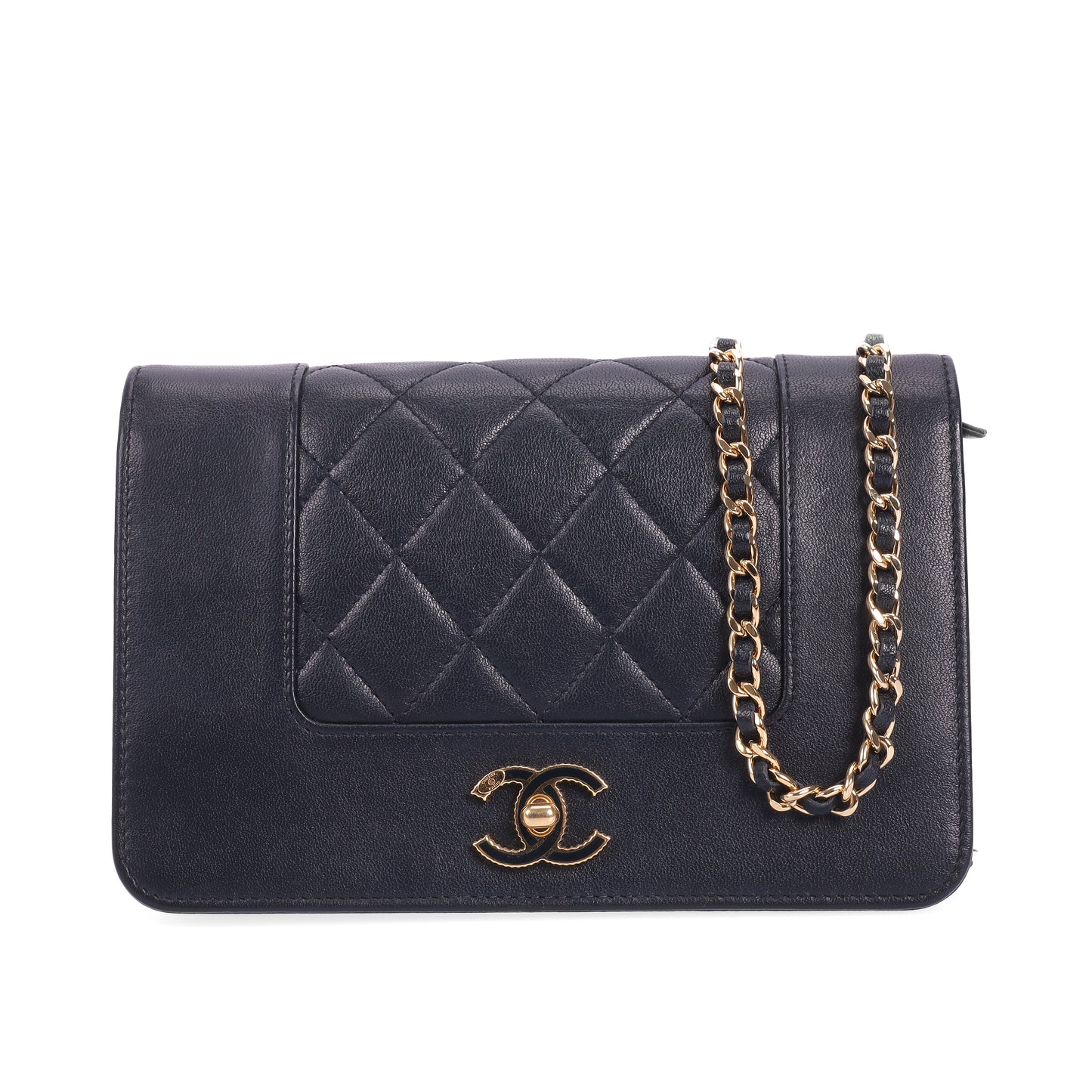 Pre-Owned Chanel Navy Quilted Leather Wallet on Chain 61344304