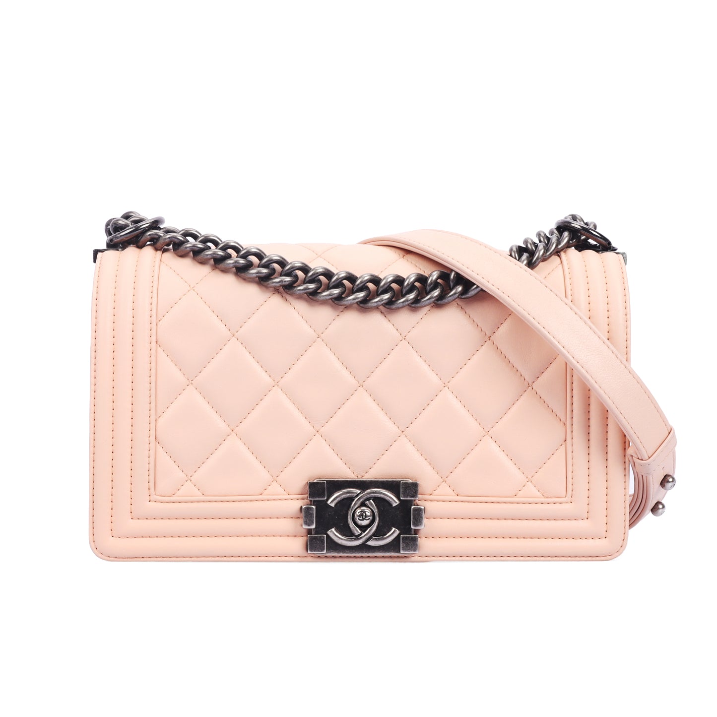 Pre-Owned Chanel Boy Medium Light Pink Calfskin Shoulder Bag 62070235