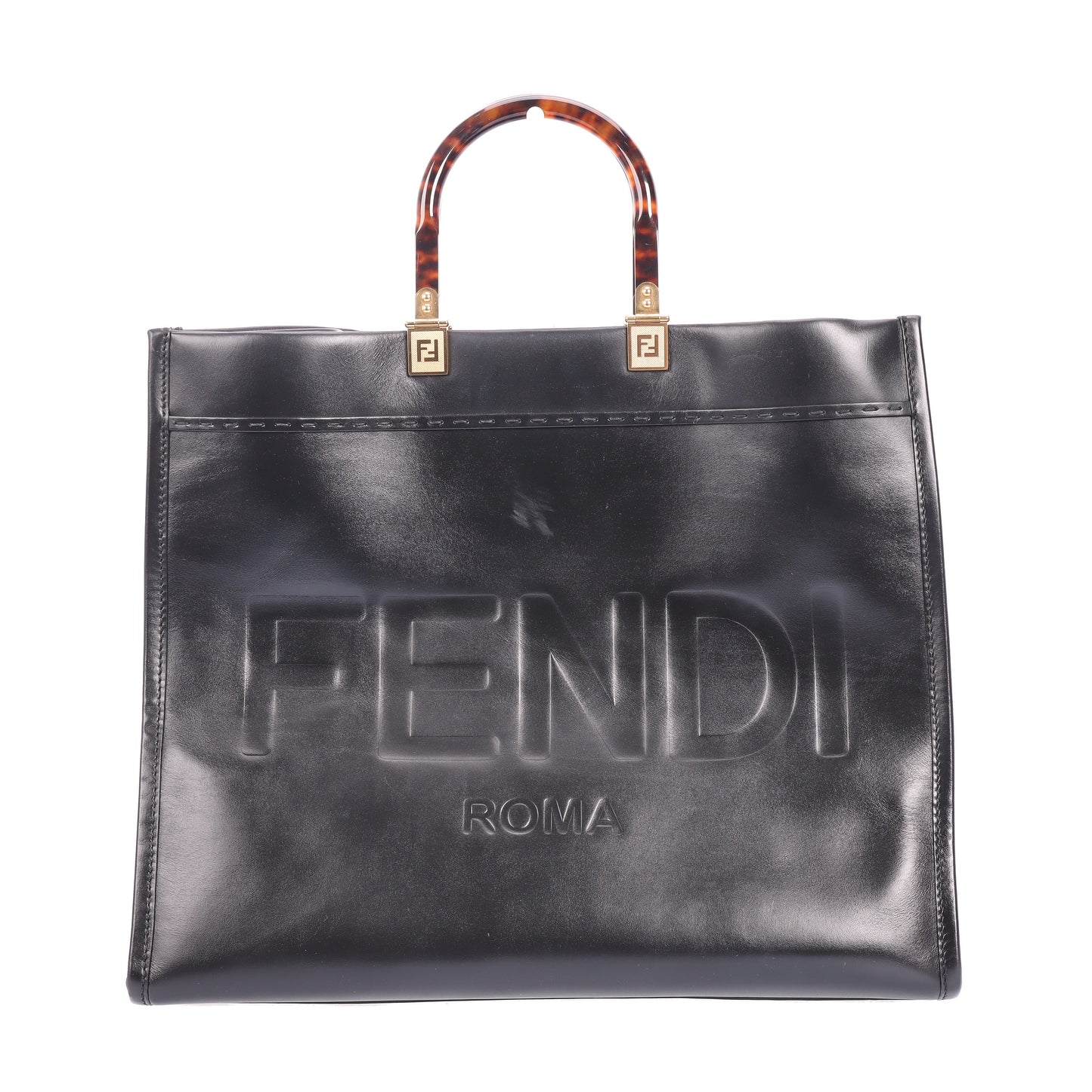 Pre-Owned Fendi Roma Embossed Black Shiny Leather Top Handle Bag 64215237