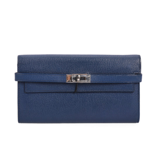 Pre-Owned Hermès Kelly Long Blue Calfskin Wallet 64487677 #41