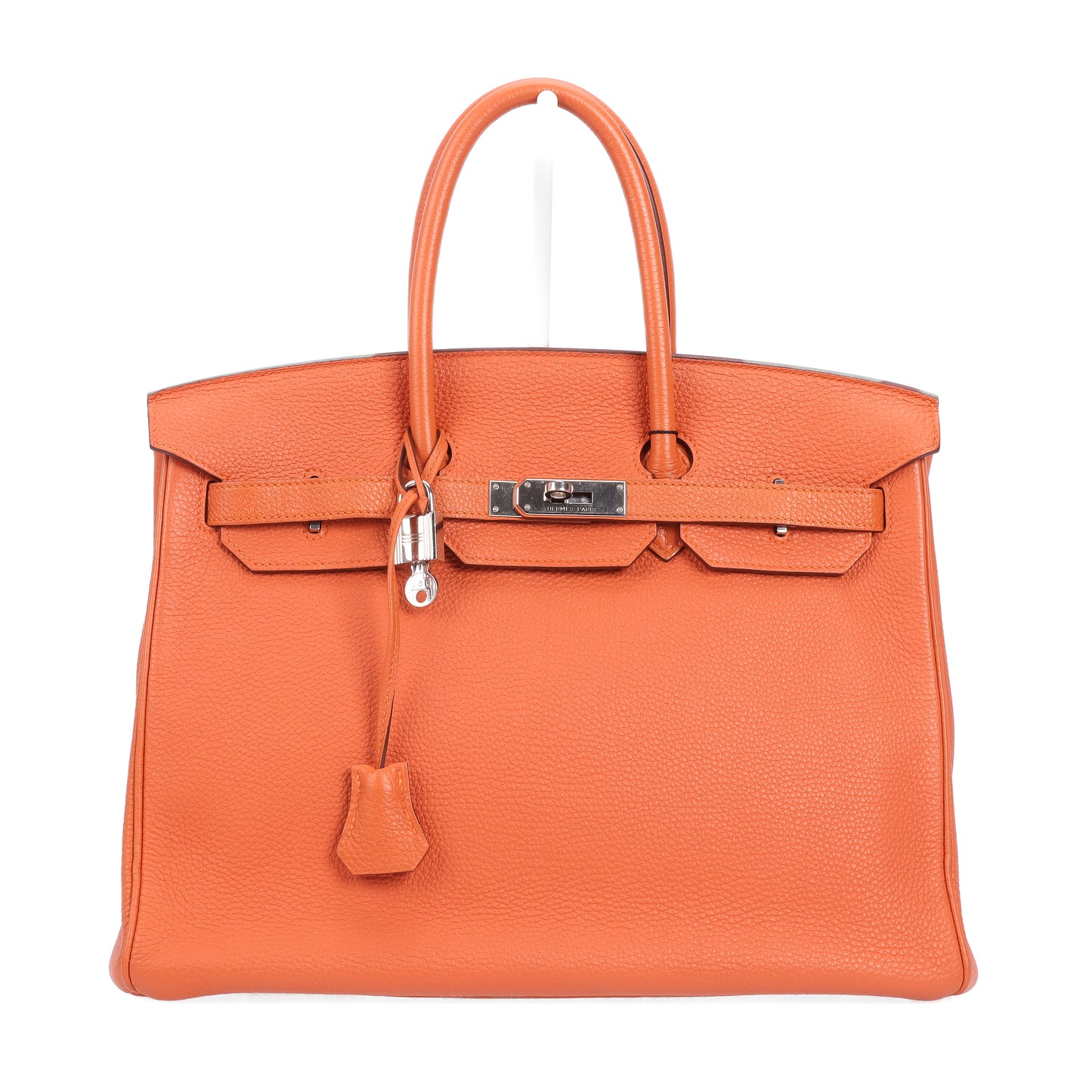 pre-owned hermes birkin 35 orange calfskin top handle bag 65787126