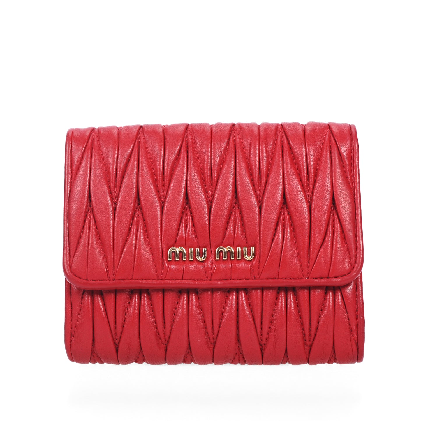 Pre-Owned Miu Miu Matelassé Red Lambskin Wallet 65907807