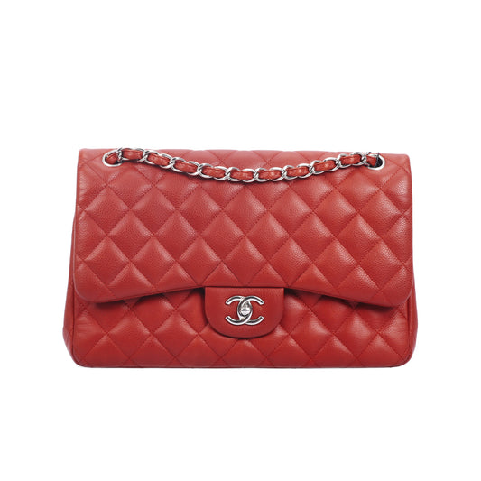 Pre-Owned Chanel Classic Flap Red Quilted Caviar Leather Shoulder Bag 66051516