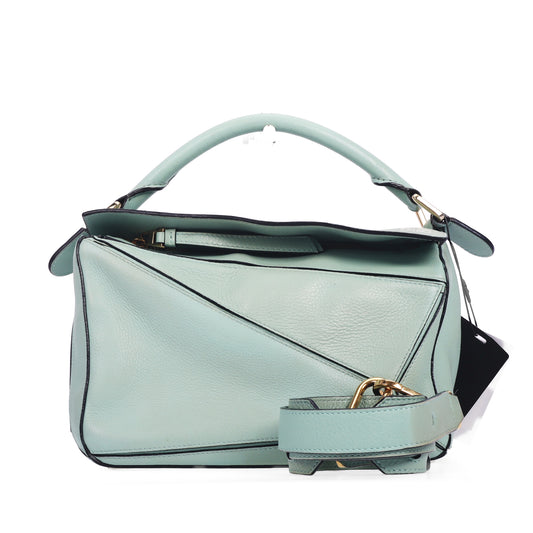Pre-Owned LOEWE Puzzle Seafoam Green Calfskin Leather Shoulder Bag 66226386