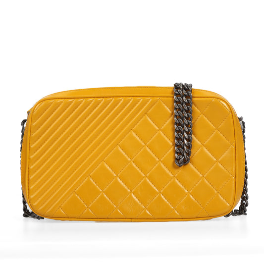 Pre-Owned Chanel Coco Boy Yellow Leather Crossbody Bag 66458574