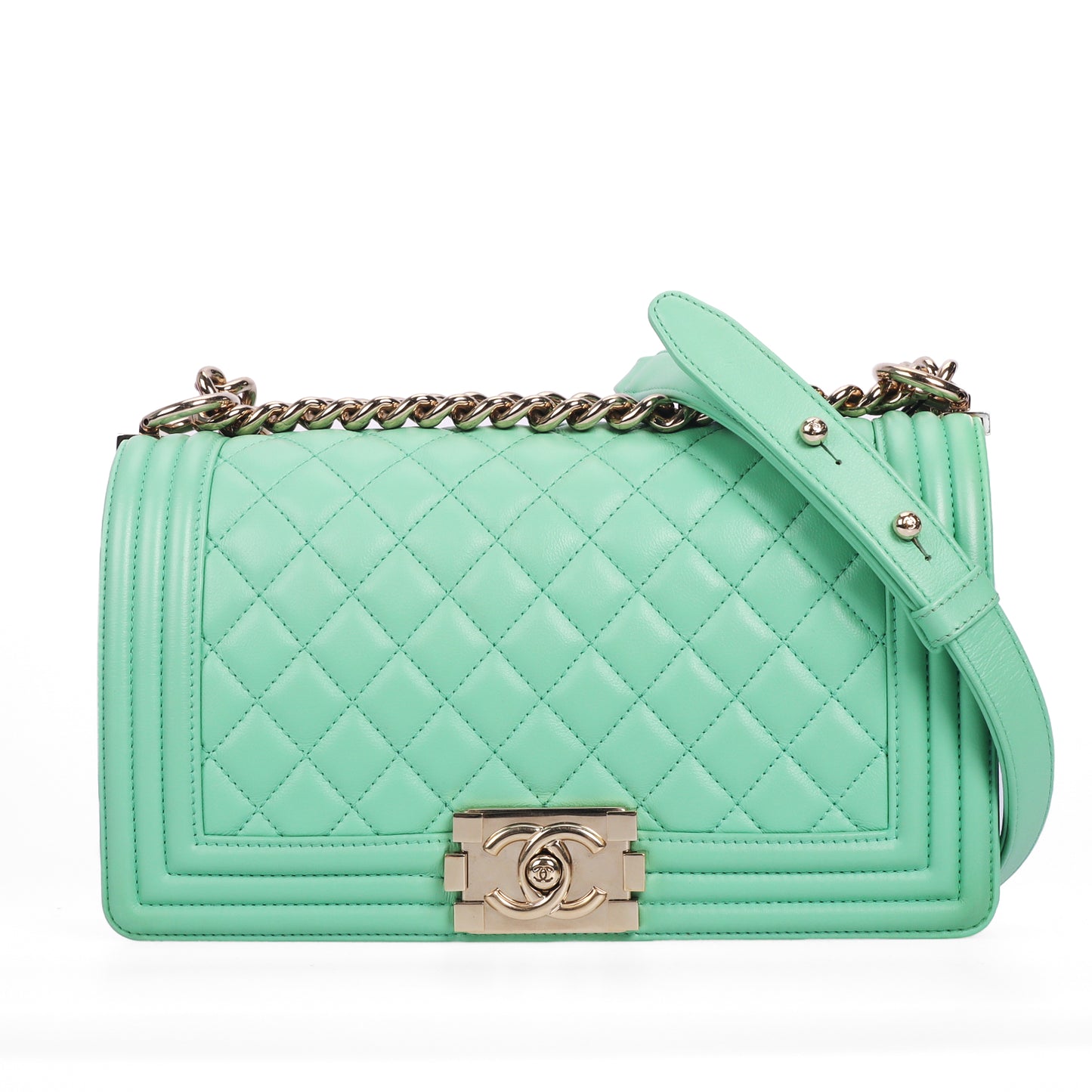 Pre-Owned Chanel Le Boy Green Quilted Leather Shoulder Bag 66744753 c