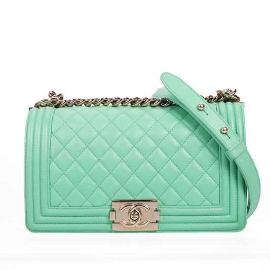 Pre-Owned Chanel Le Boy Green Quilted Leather Shoulder Bag 66744753 c