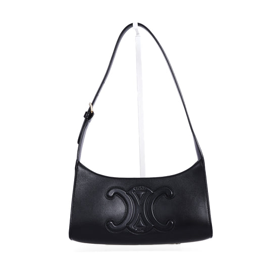 Pre-Owned Celine Ava Triomphe Black Calfskin Shoulder Bag 67713343