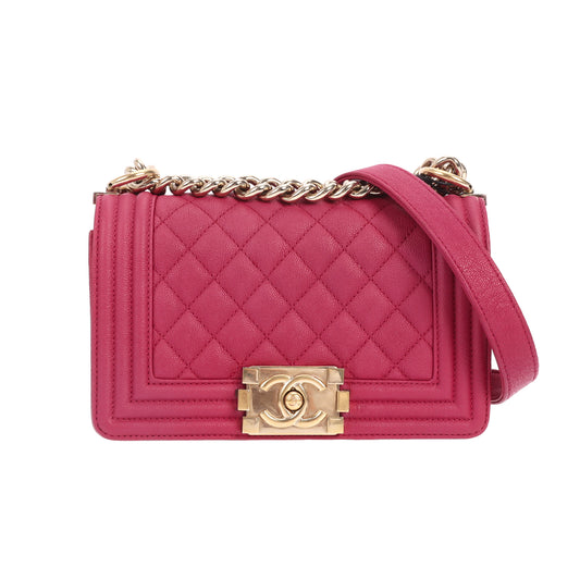 Pre-Owned Chanel Boy Chanel Fuchsia Calfskin Crossbody Bag 68603559