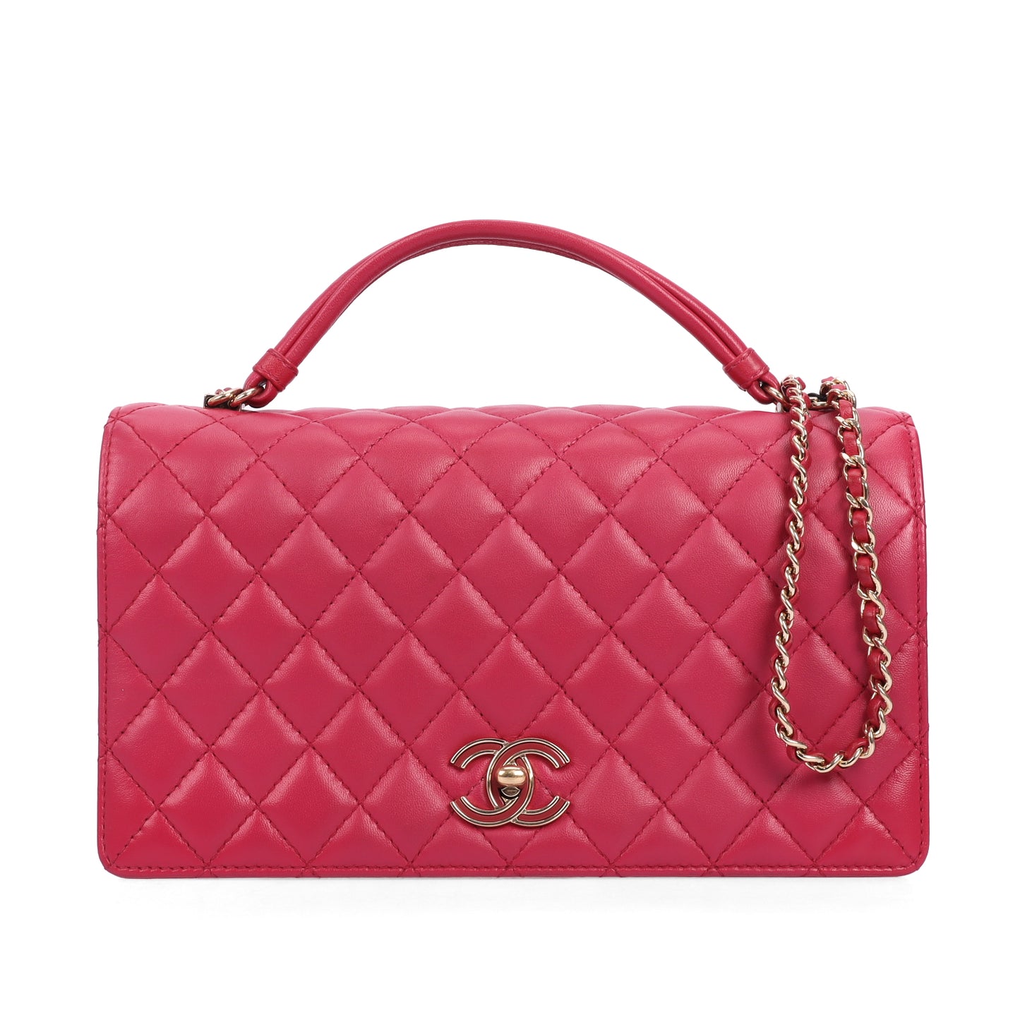 Pre-Owned Chanel Fuchsia Lambskin Crossbody Bag 68652319
