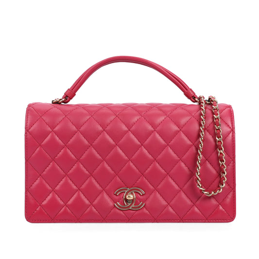 Pre-Owned Chanel Fuchsia Lambskin Crossbody Bag 68652319