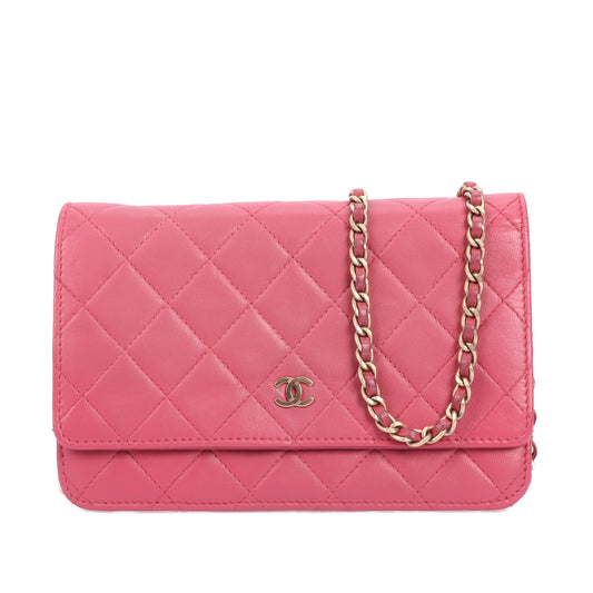 Pre-Owned Chanel Hot Pink Lambskin Wallet on Chain 69189056