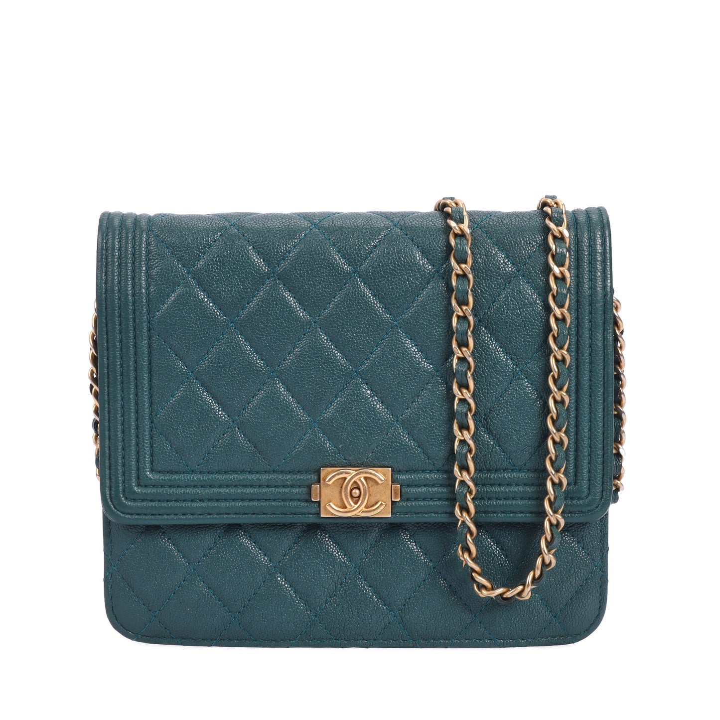 Pre-Owned Chanel Green Calfskin Wallet on Chain 69249085