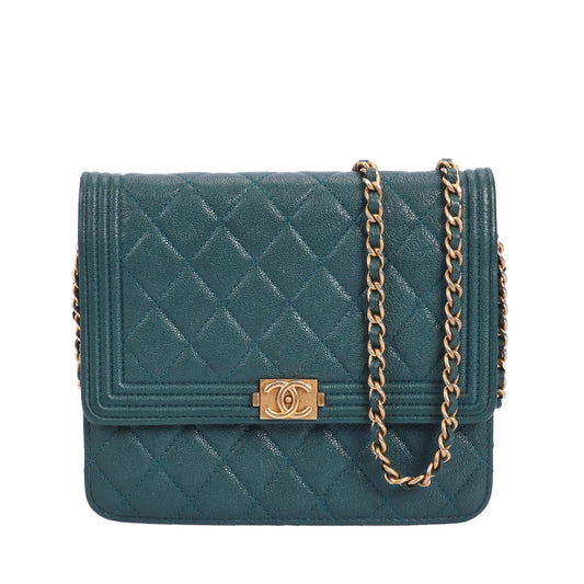 Pre-Owned Chanel Green Calfskin Wallet on Chain 69249085