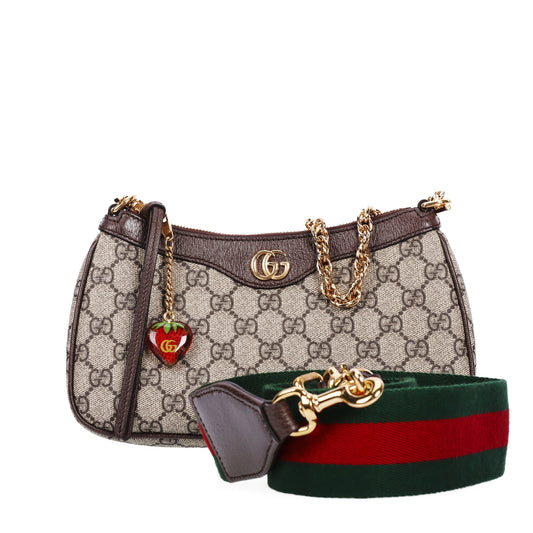 Pre-Owned Gucci Ophidia GG Supreme Canvas Brown Calfskin Shoulder Bag 69893237