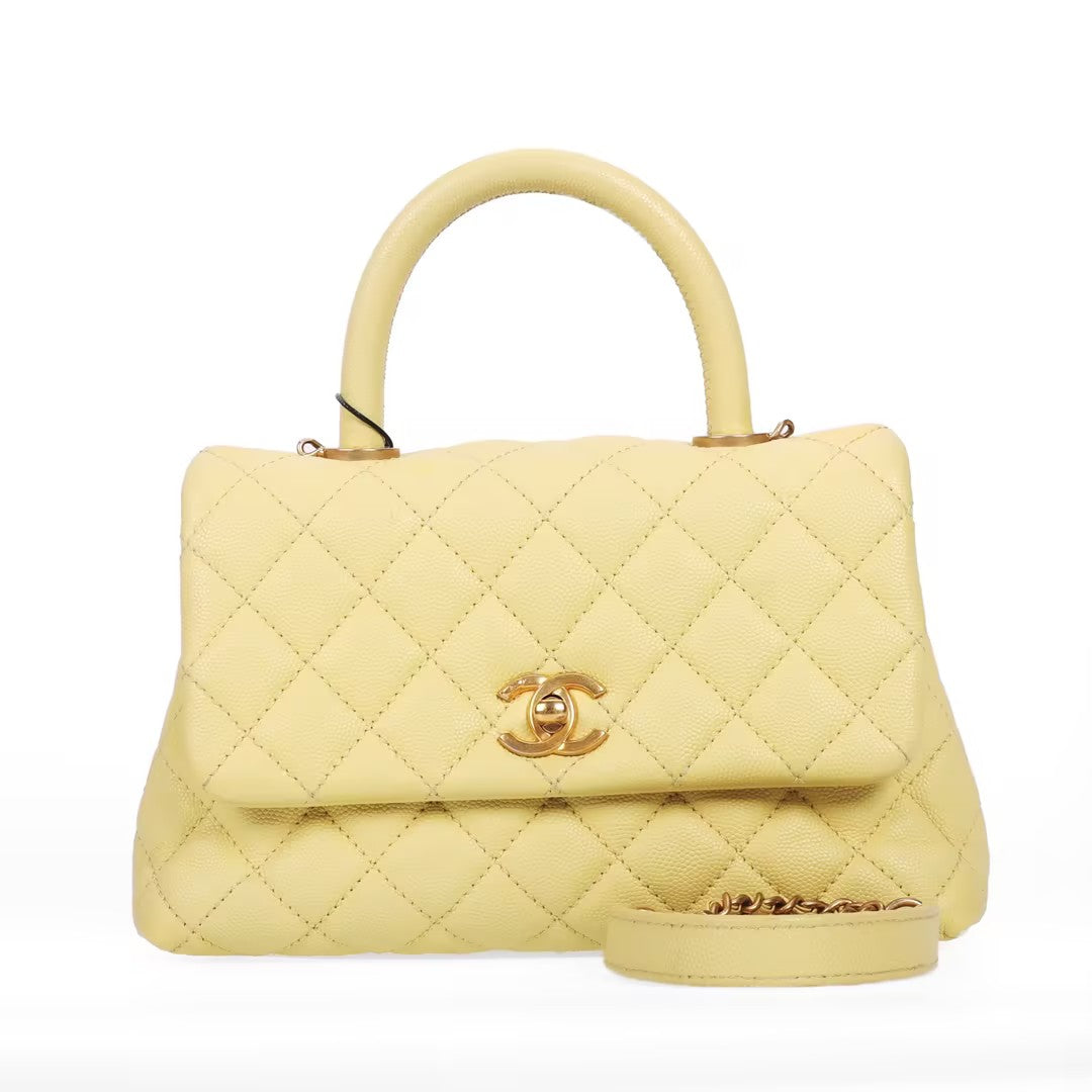 Pre-Owned chanel yellow coco handle caviar crossbody bag 85629976