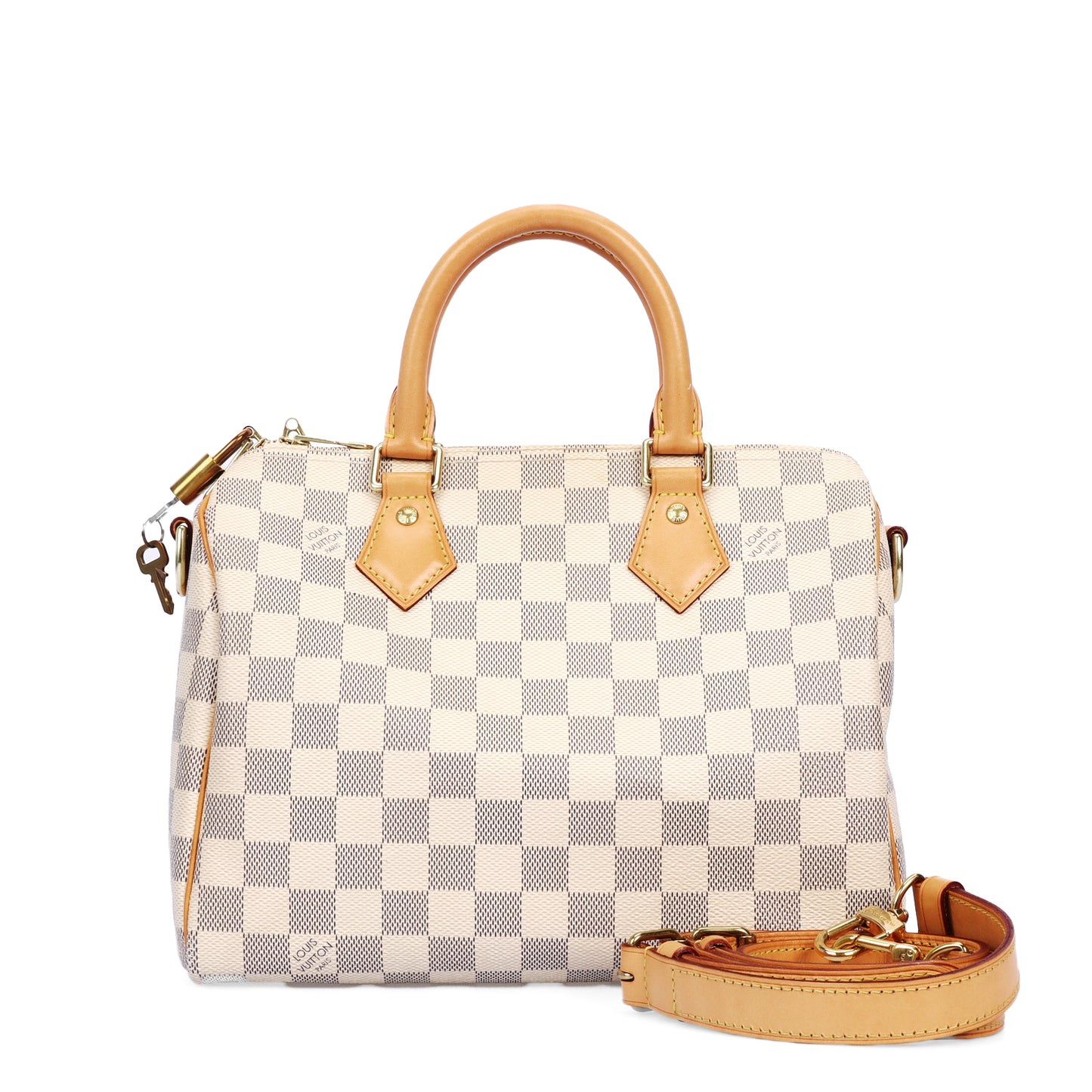 Pre-Owned Louis Vuitton Speedy Bandoulière 25 Damier Eben & Damier Azur 25 & Louis Vuitton Charm 48930408 &72802421&51621143