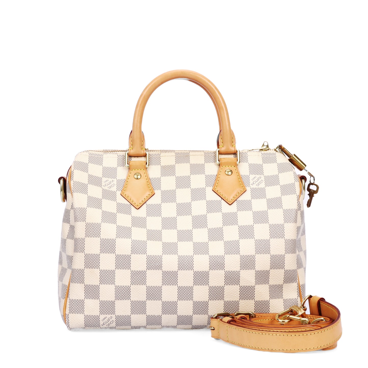 Pre-Owned Louis Vuitton Speedy Bandoulière 25 Damier Eben & Damier Azur 25 & Louis Vuitton Charm 48930408 &72802421&51621143