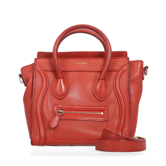 Pre-Owned Celine Luggage Red Calfskin Shoulder Bag 74122761
