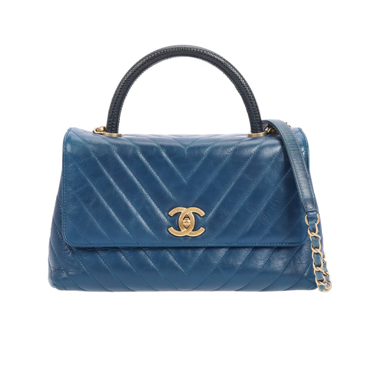 Pre-Owned Chanel navy lizzard coco handle crossbody bag 74730142