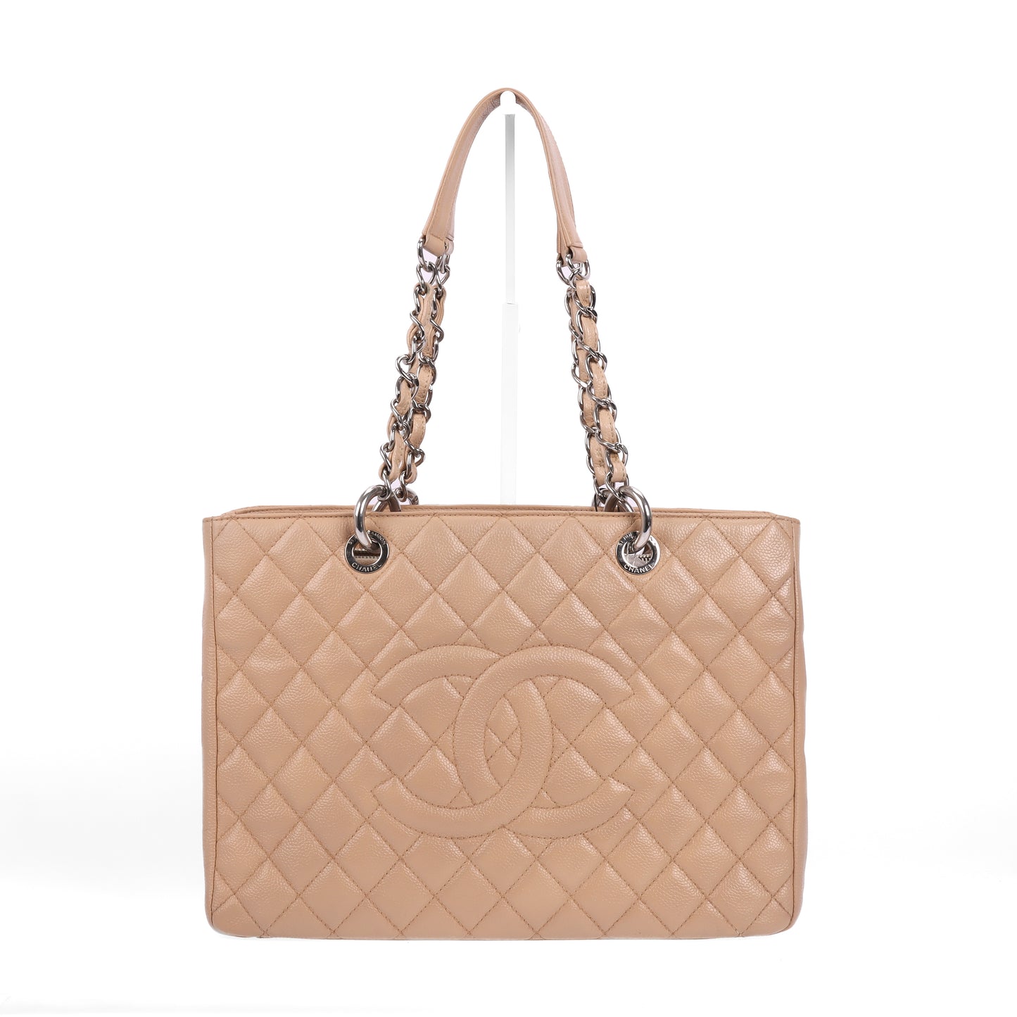 Pre-Owned Chanel Grand Shopping Tote Beige Calfskin Shoulder Bag 75284587