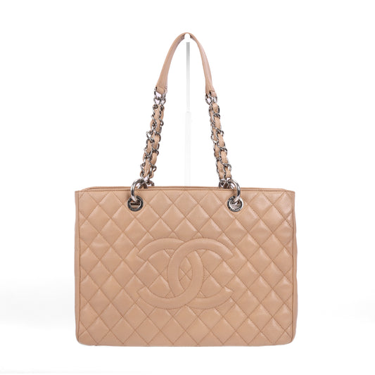Pre-Owned Chanel Grand Shopping Tote Beige Calfskin Shoulder Bag 75284587
