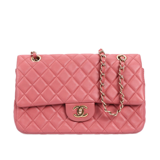 Pre-Owned Chanel Classic Flap Medium Pink Lambskin Leather Crossbody Bag 77175644 YJ