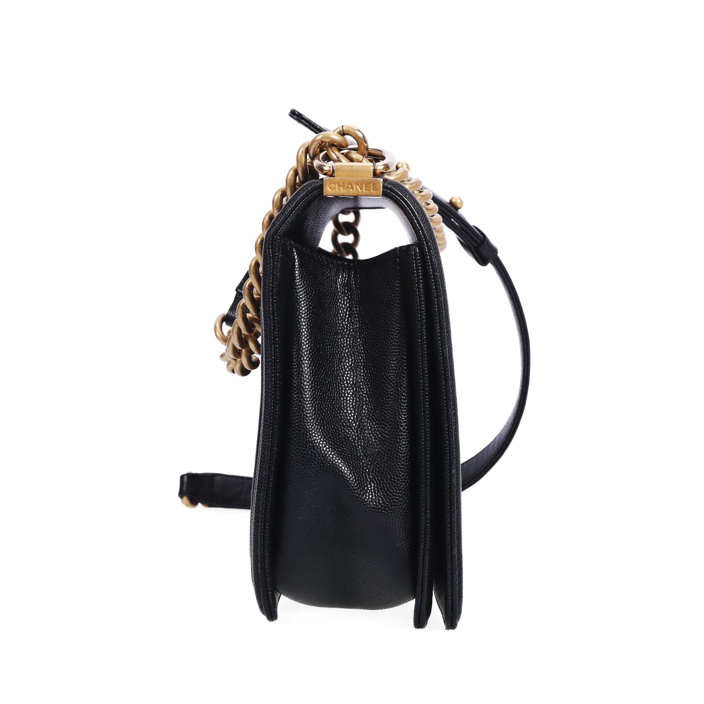 Pre-Owned Chanel Boy Medium Size Black Calfskin Shoulder Bag  77230908