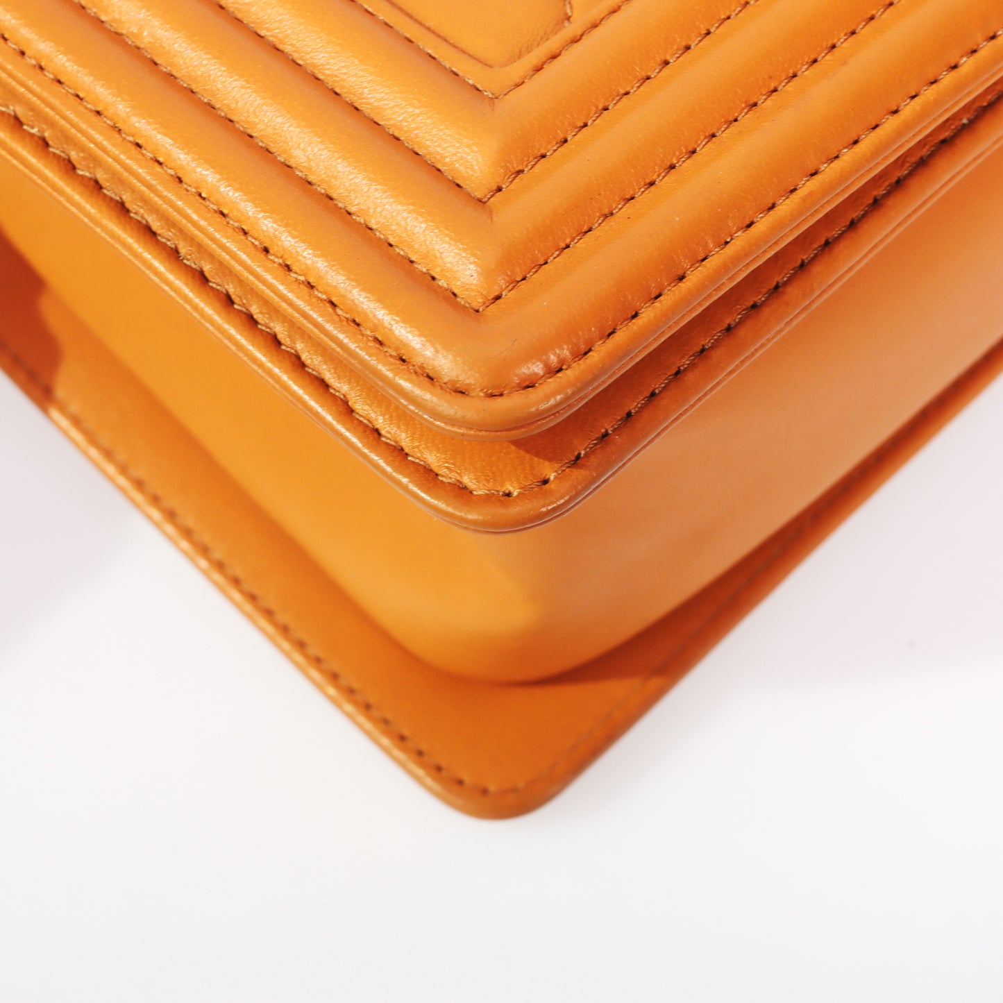 Pre-Owned Chanel Le Boy Orange Quilted Lambskin Leather Shoulder Bag 77837040 c