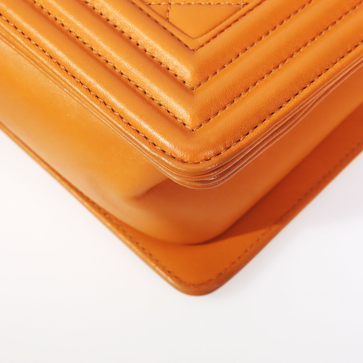 Pre-Owned Chanel Le Boy Orange Quilted Lambskin Leather Shoulder Bag 77837040 c