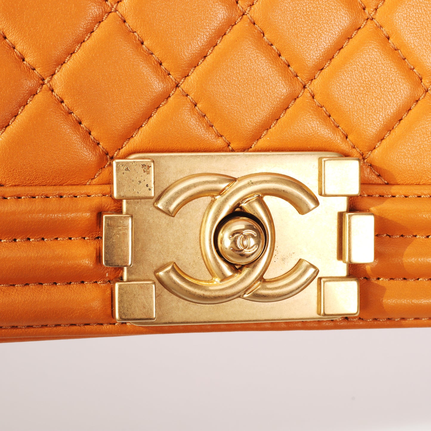 Pre-Owned Chanel Le Boy Orange Quilted Lambskin Leather Shoulder Bag 77837040 c