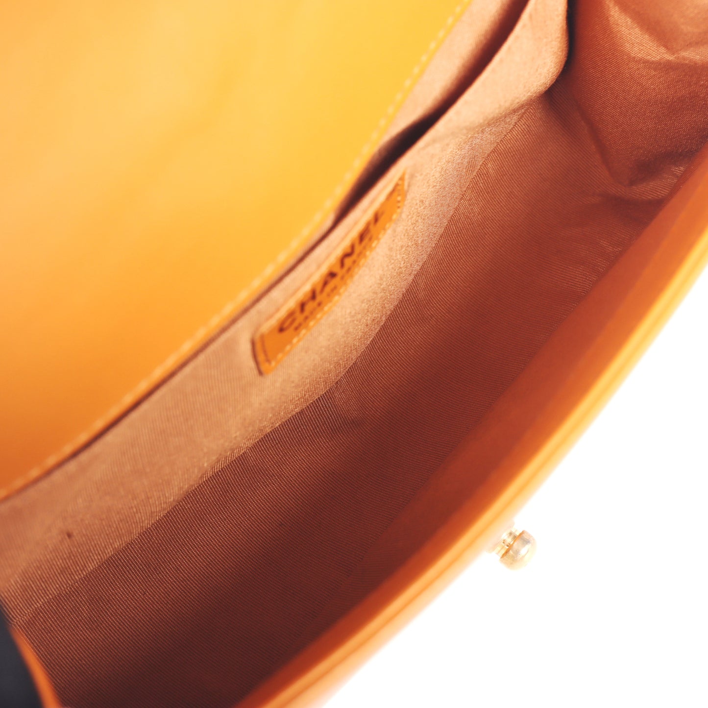 Pre-Owned Chanel Le Boy Orange Quilted Lambskin Leather Shoulder Bag 77837040 c