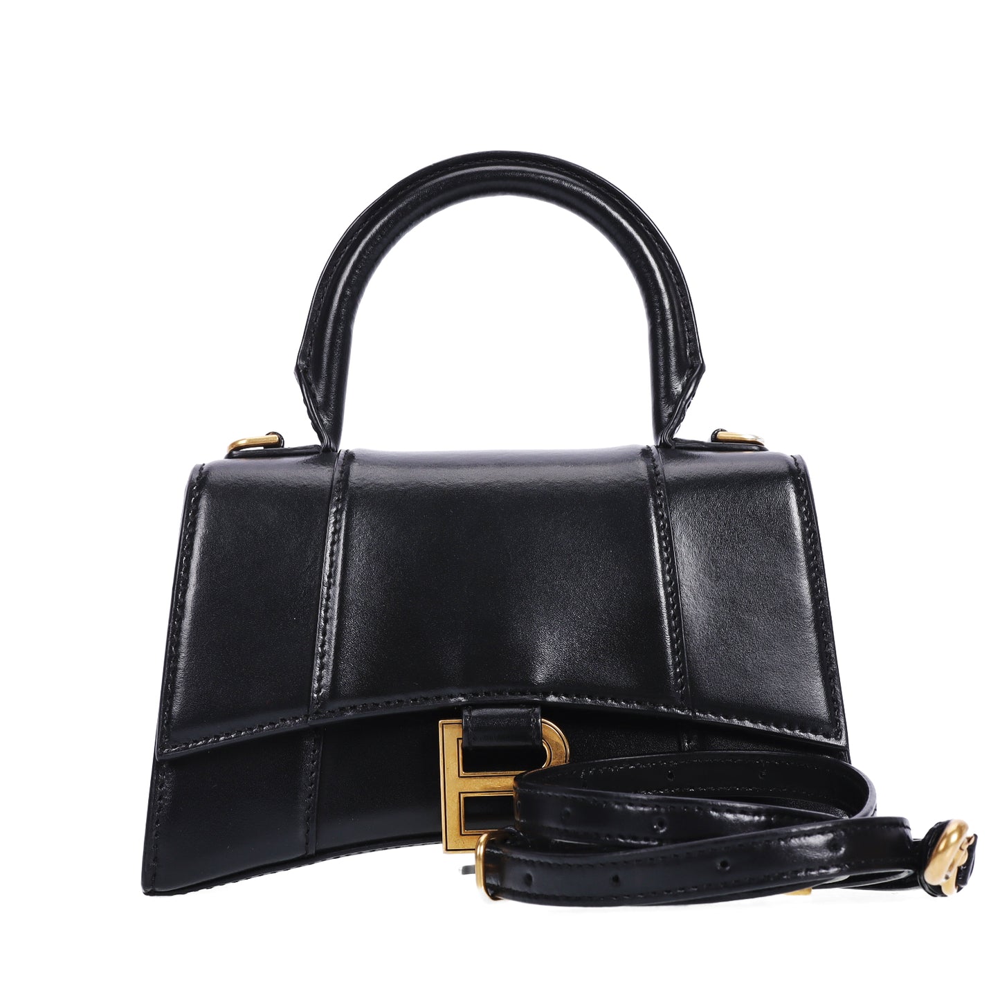 Pre-Owned Balenciaga Hourglass Black Calfskin Shoulder Bag 78430933