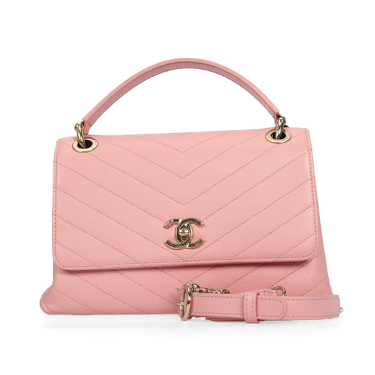 Pre-Owned Chanel Chevron Chic Pink Calfskin Crossbody Bag 78654595