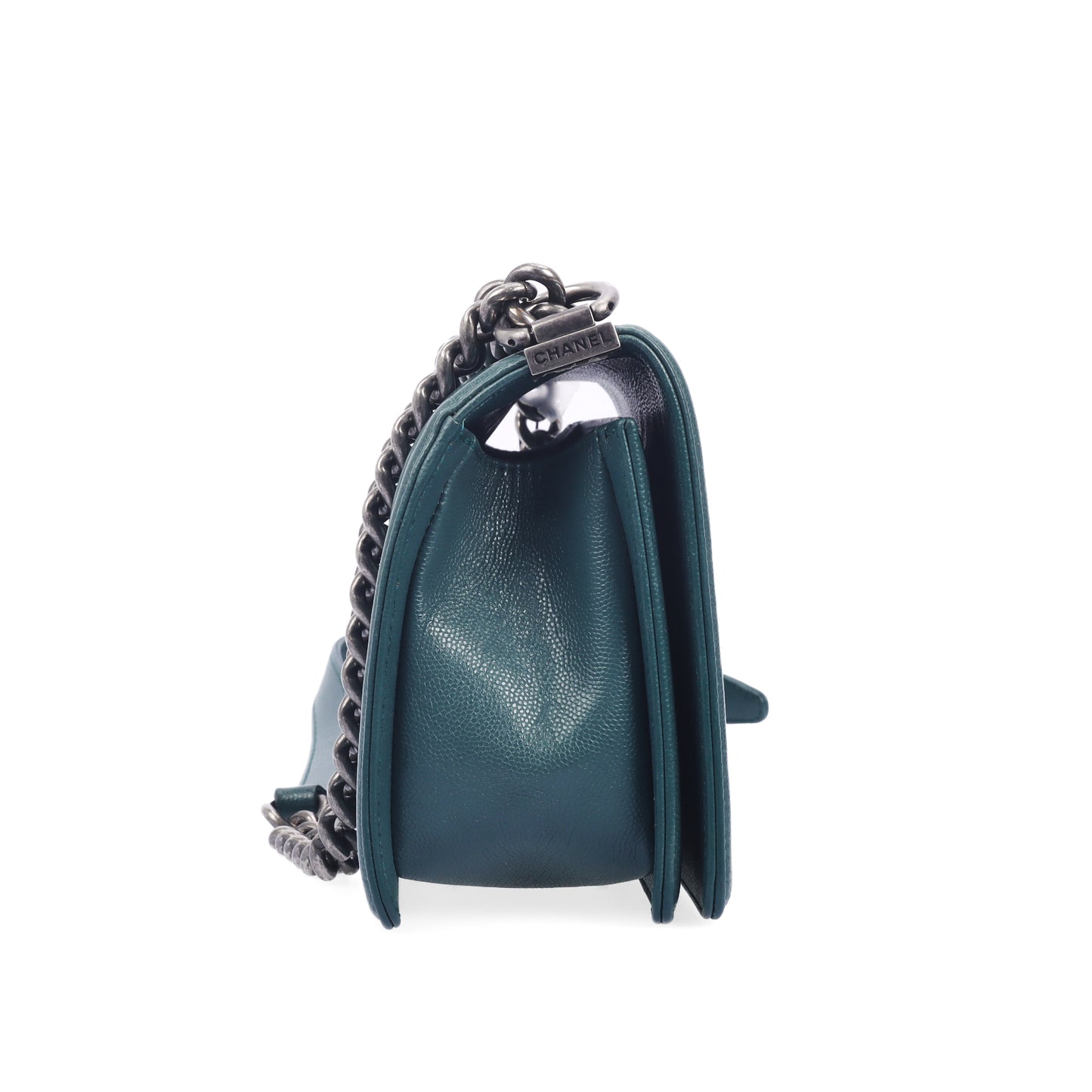 Pre-Owned Chanel Boy Flap Blue-Green Calfskin Shoulder Bag 78818248 lkz