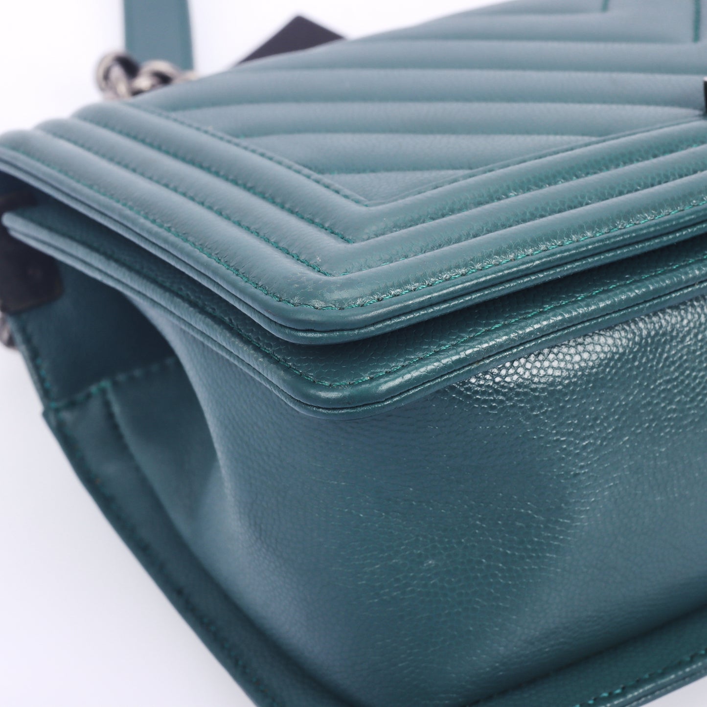 Pre-Owned Chanel Boy Flap Blue-Green Calfskin Shoulder Bag 78818248 lkz