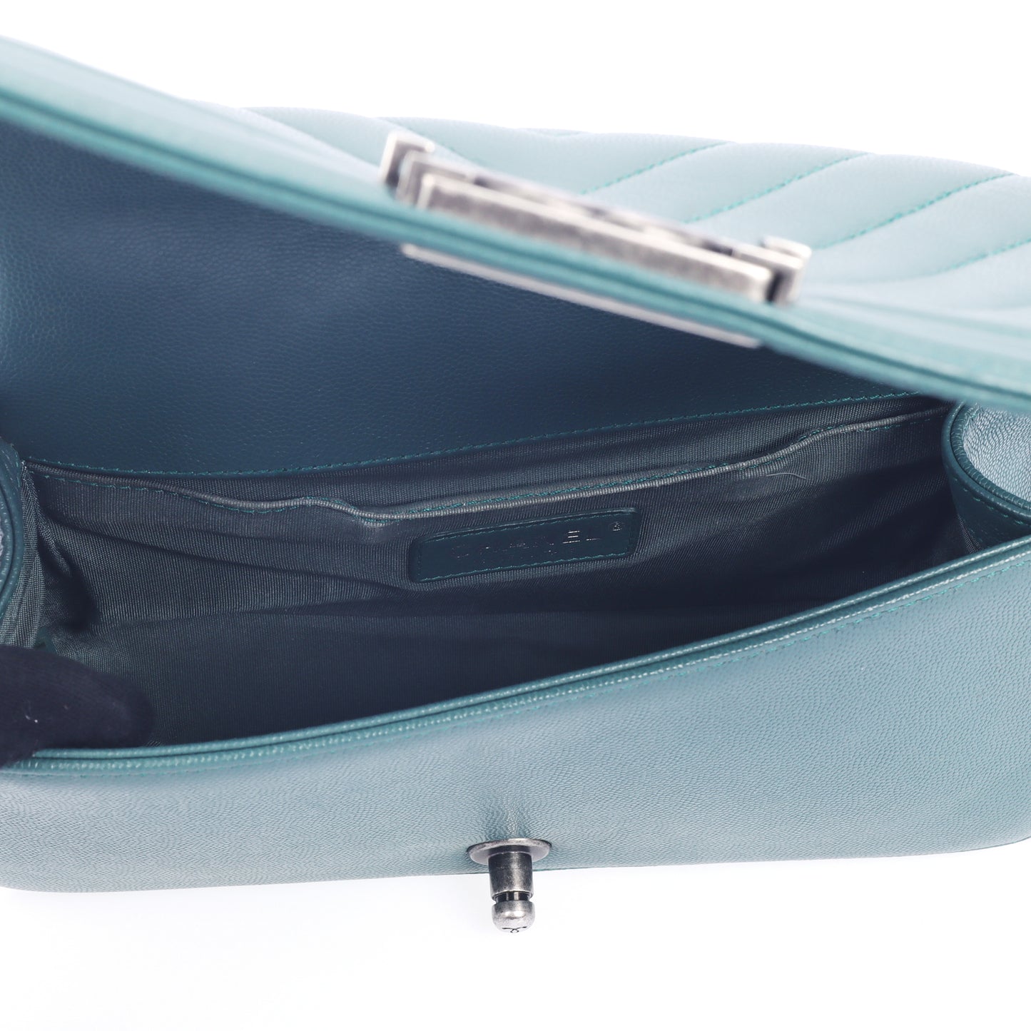 Pre-Owned Chanel Boy Flap Blue-Green Calfskin Shoulder Bag 78818248 lkz